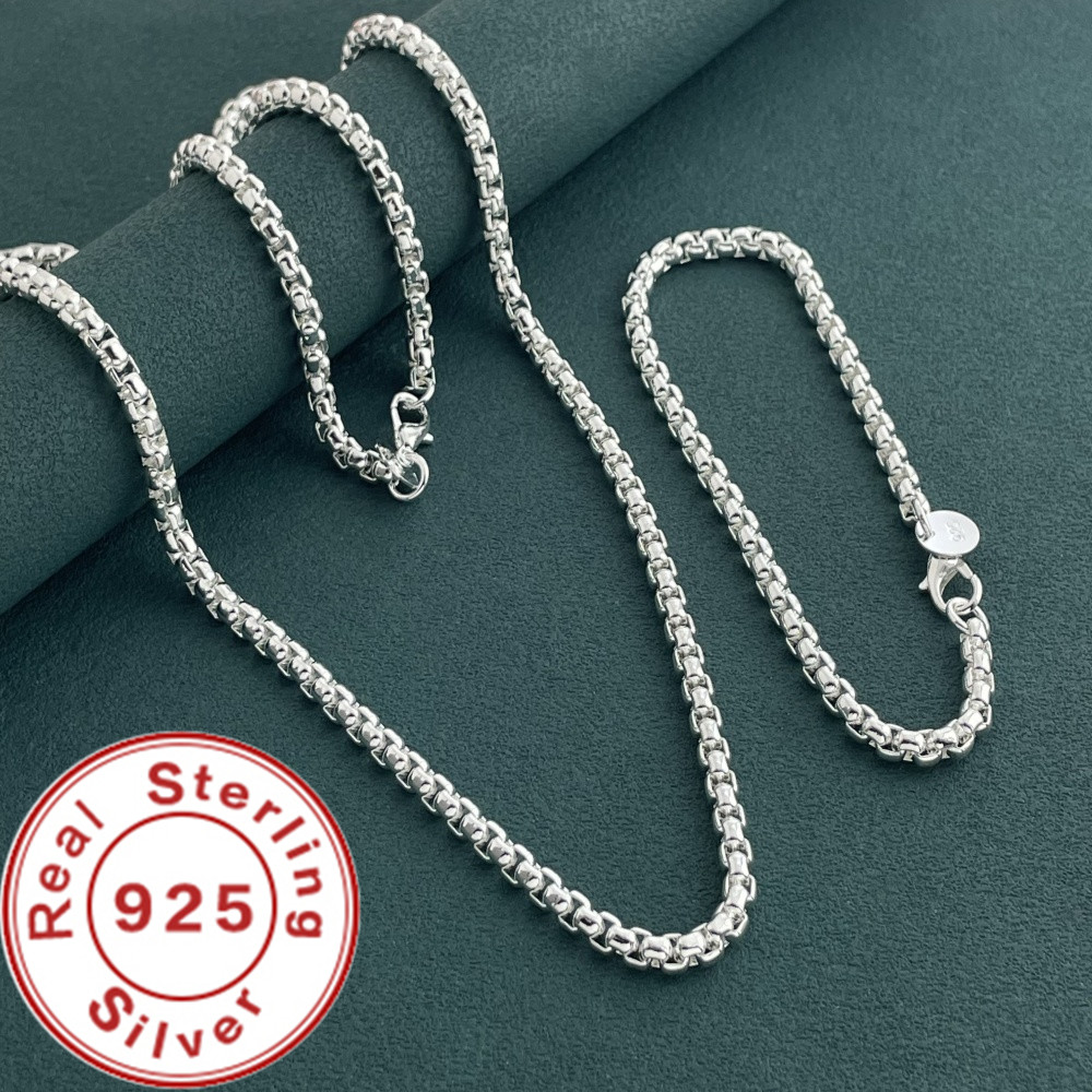 Men Accessories Chain And Bracelet - 925 فضة 4 مللي متر صندوق