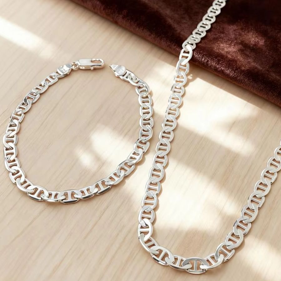 Men Accessories Chain And Bracelet - طقم قلادة وسوار جديد من الفضة